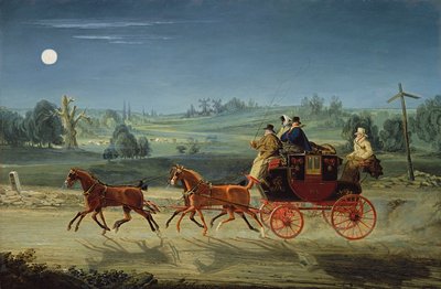 The Bath, Bristol and London Royal Mail Coach at night by James Pollard